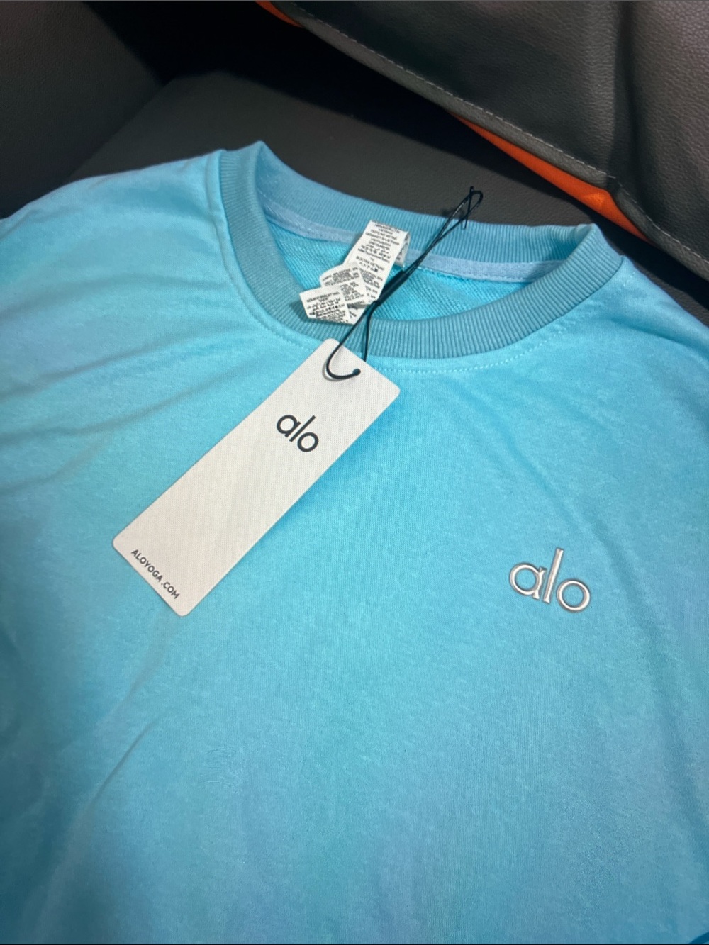 ALO Yoga Light Blue Crew Sweatshirt and Shorts Set - Picture 2 of 8